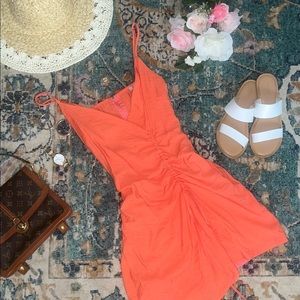 NWOT Summer Orange Ruched Front Sundress